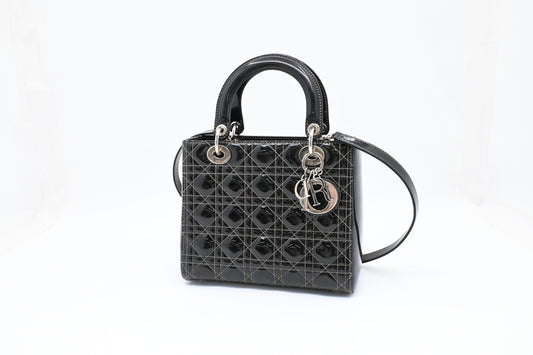 Dior Medium Lady D in Black Cannage Patent Leather