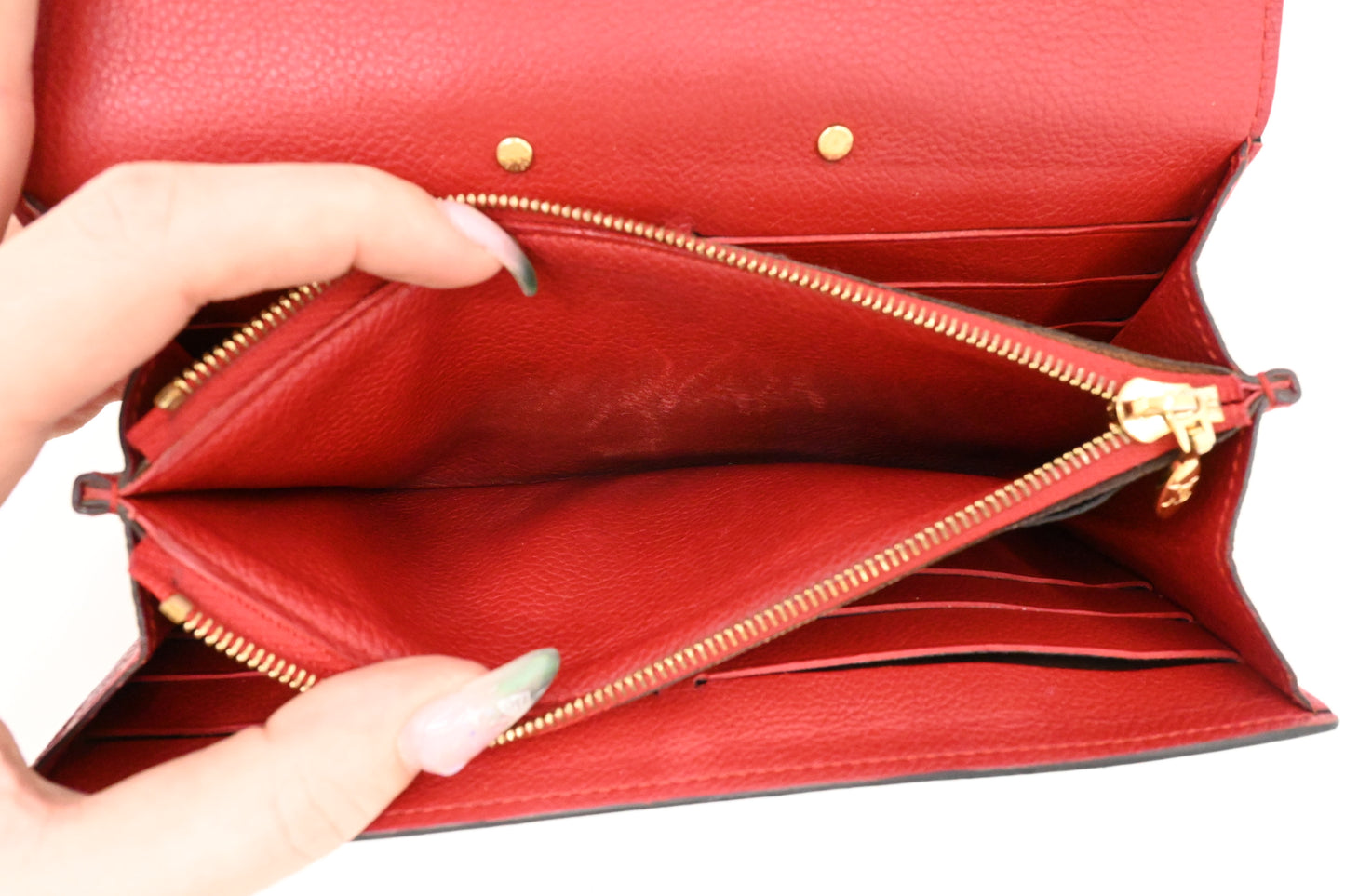 Louis Vuitton Pallas Wallet in Red Leather and Monogram Canvas