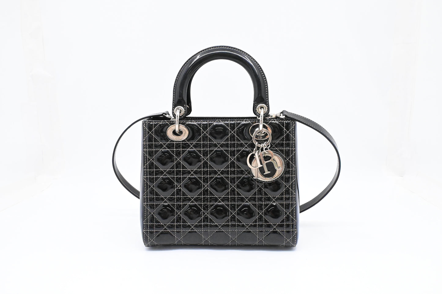 Dior Medium Lady D in Black Cannage Patent Leather