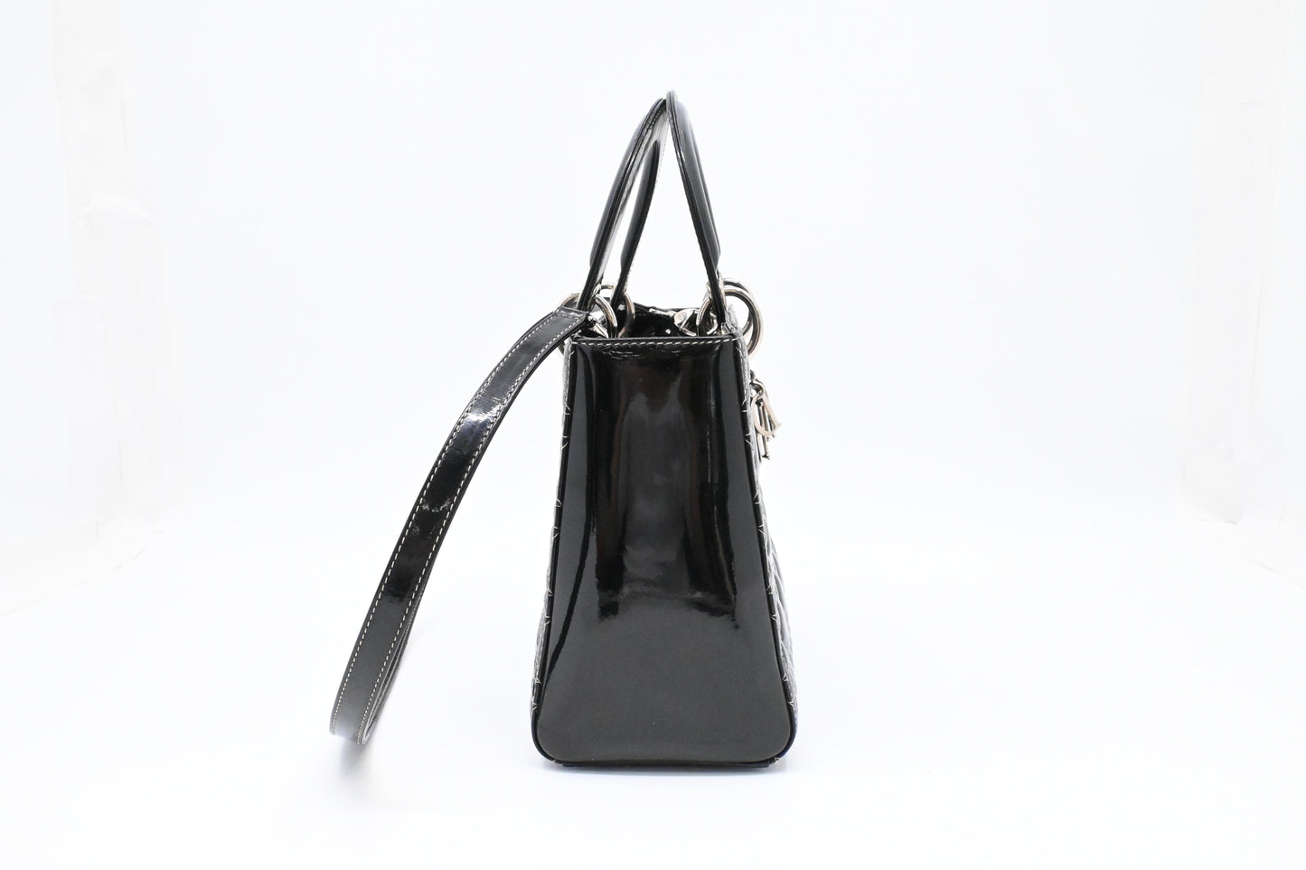 Dior Medium Lady D in Black Cannage Patent Leather