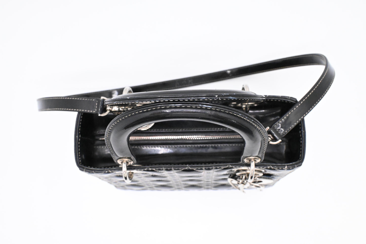 Dior Medium Lady D in Black Cannage Patent Leather