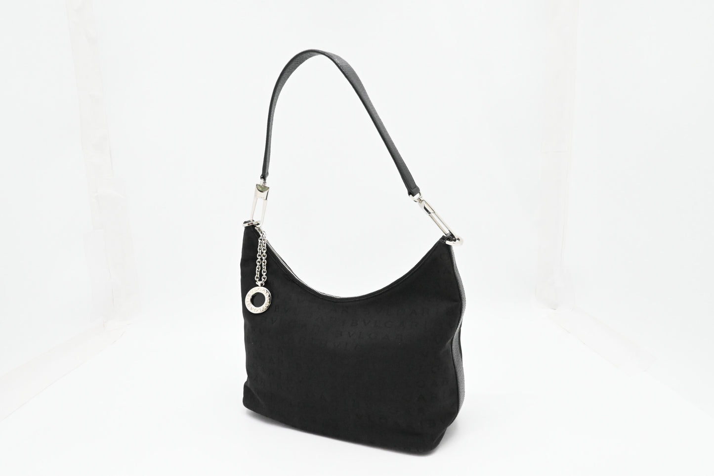 Bvlgari Shoulder Hobo Bag in Black Canvas