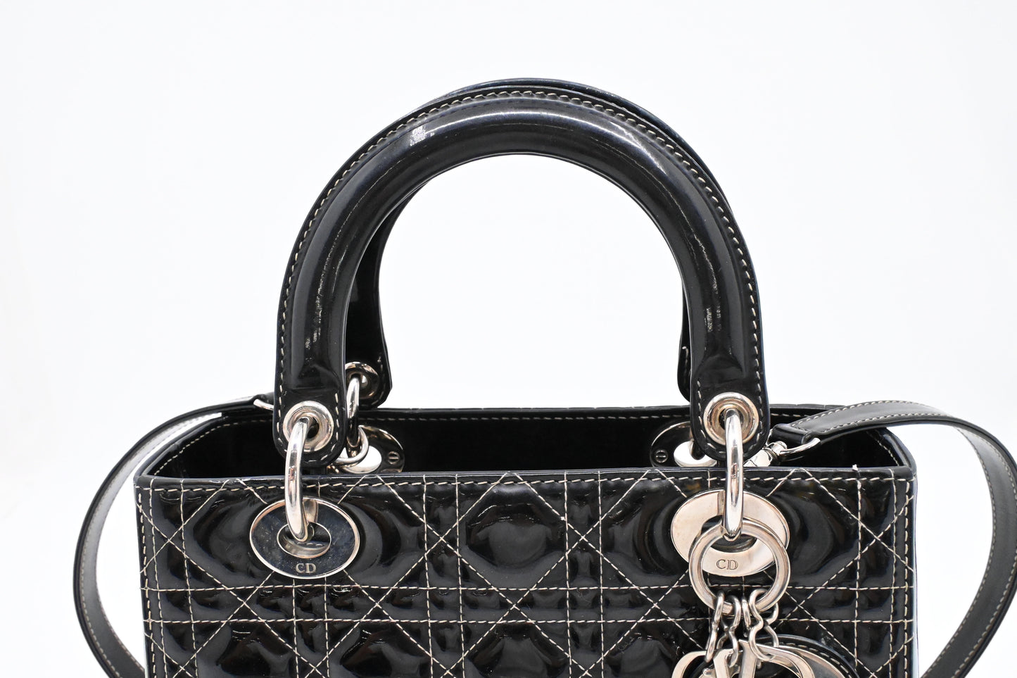 Dior Medium Lady D in Black Cannage Patent Leather