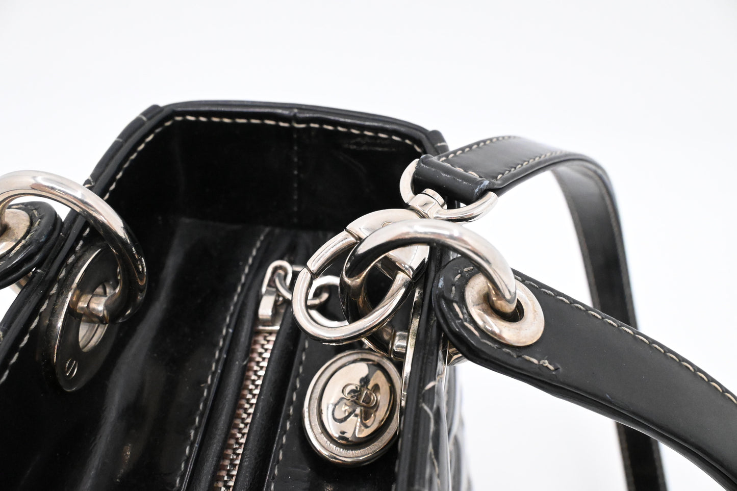 Dior Medium Lady D in Black Cannage Patent Leather