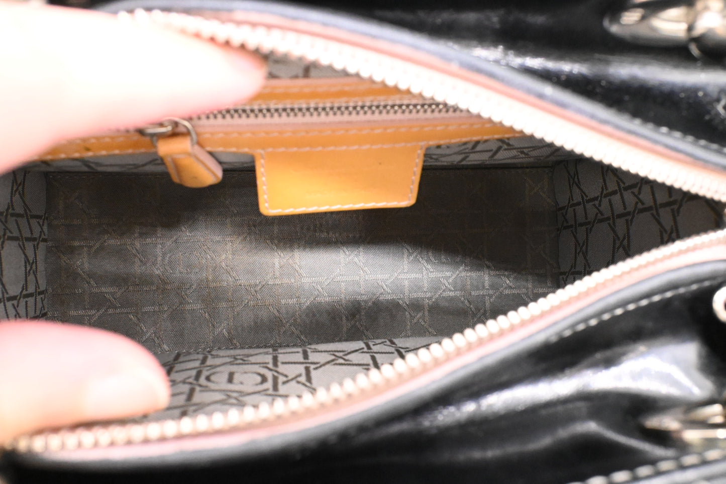 Dior Medium Lady D in Black Cannage Patent Leather
