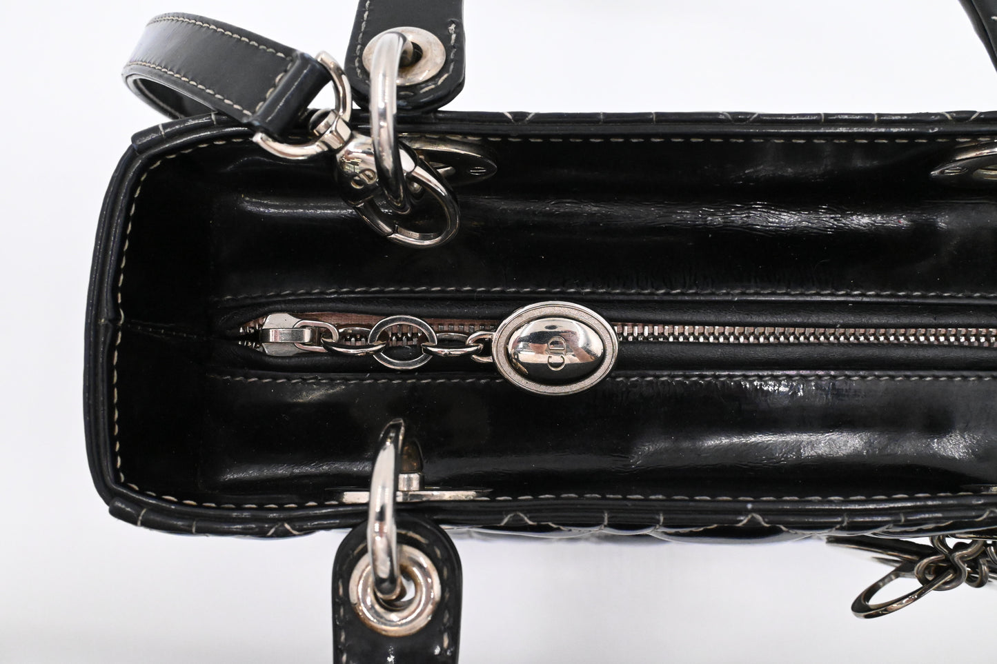 Dior Medium Lady D in Black Cannage Patent Leather