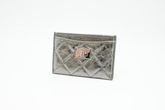 Chanel 2.55 Card Case in Light Green Metallic Leather