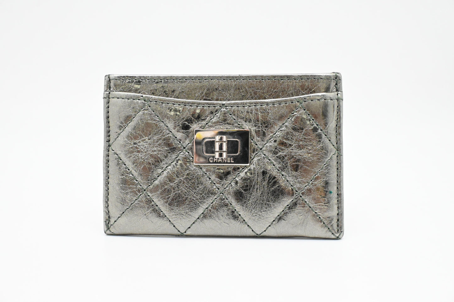 Chanel 2.55 Card Case in Light Green Metallic Leather
