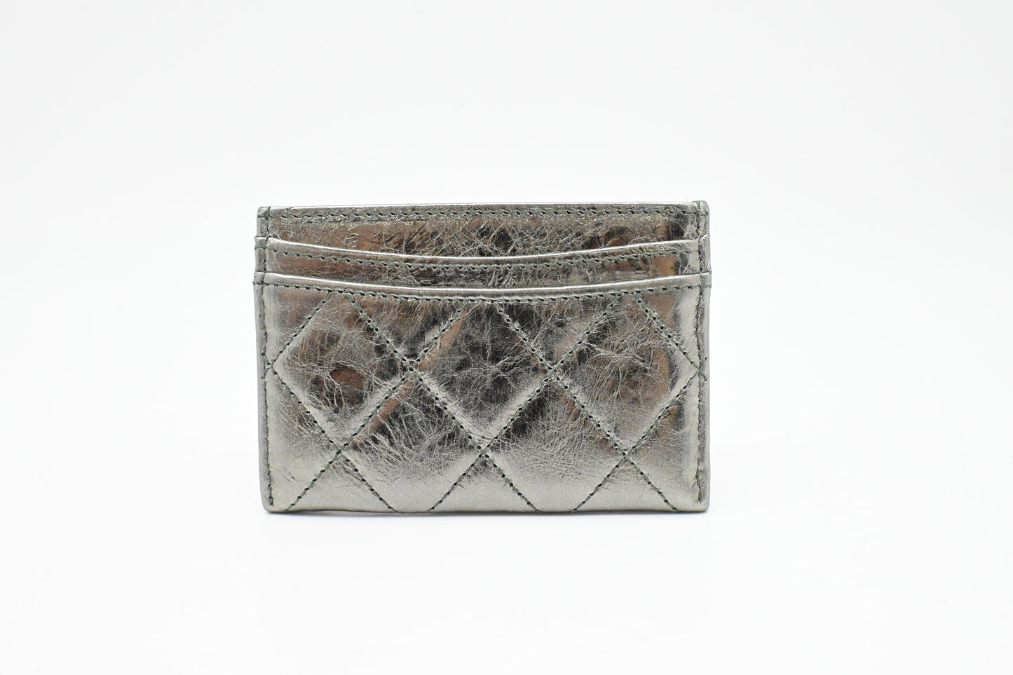 Chanel 2.55 Card Case in Light Green Metallic Leather
