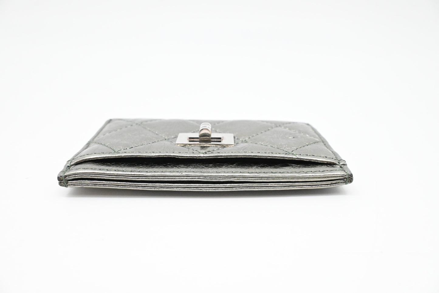 Chanel 2.55 Card Case in Light Green Metallic Leather