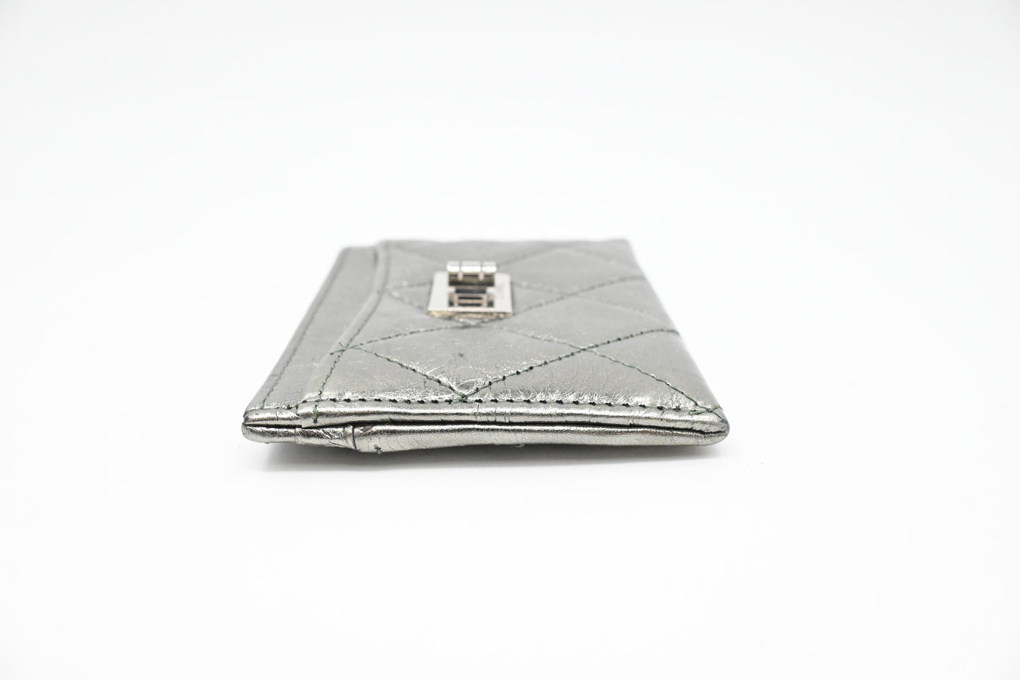 Chanel 2.55 Card Case in Light Green Metallic Leather