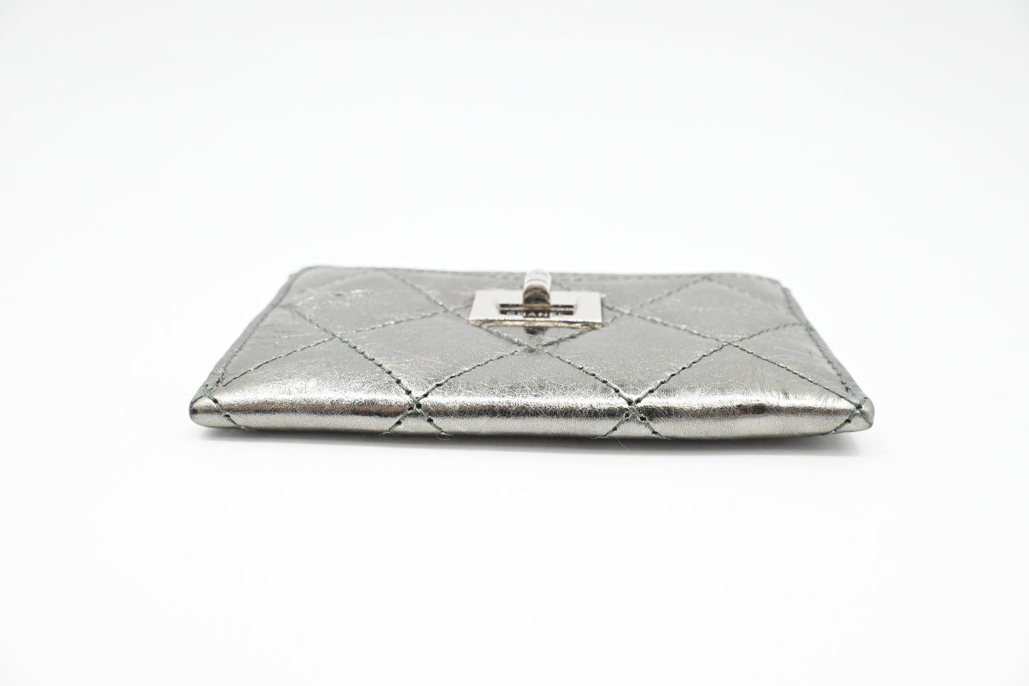 Chanel 2.55 Card Case in Light Green Metallic Leather
