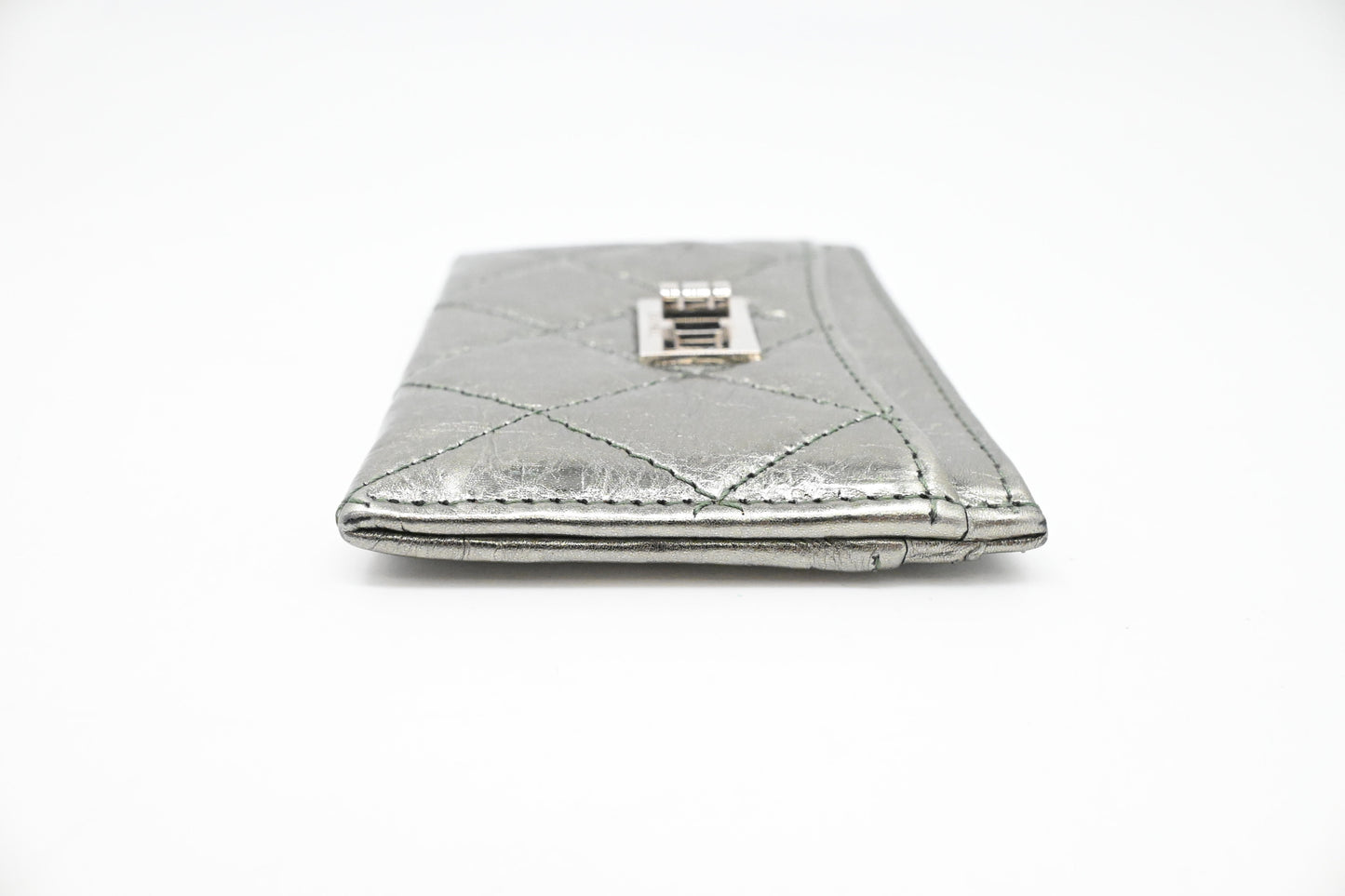 Chanel 2.55 Card Case in Light Green Metallic Leather