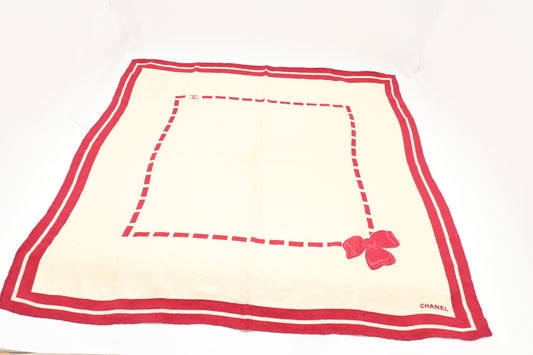 Chanel Scarf in Red and Cream Silk