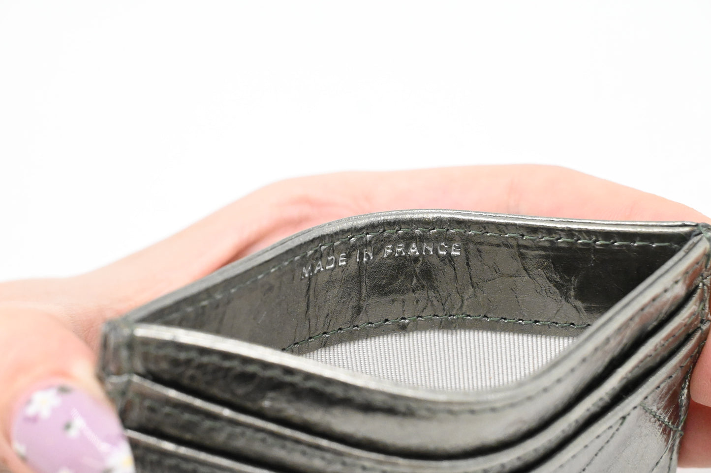 Chanel 2.55 Card Case in Light Green Metallic Leather
