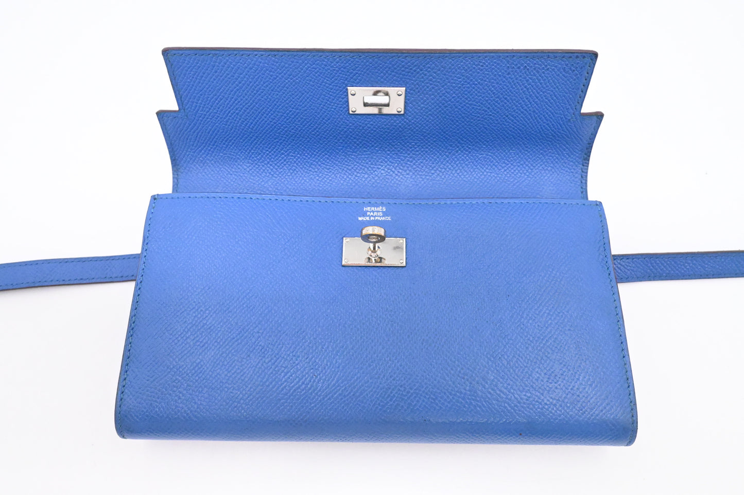 Hermes Kelly Wallet in Blue Leather