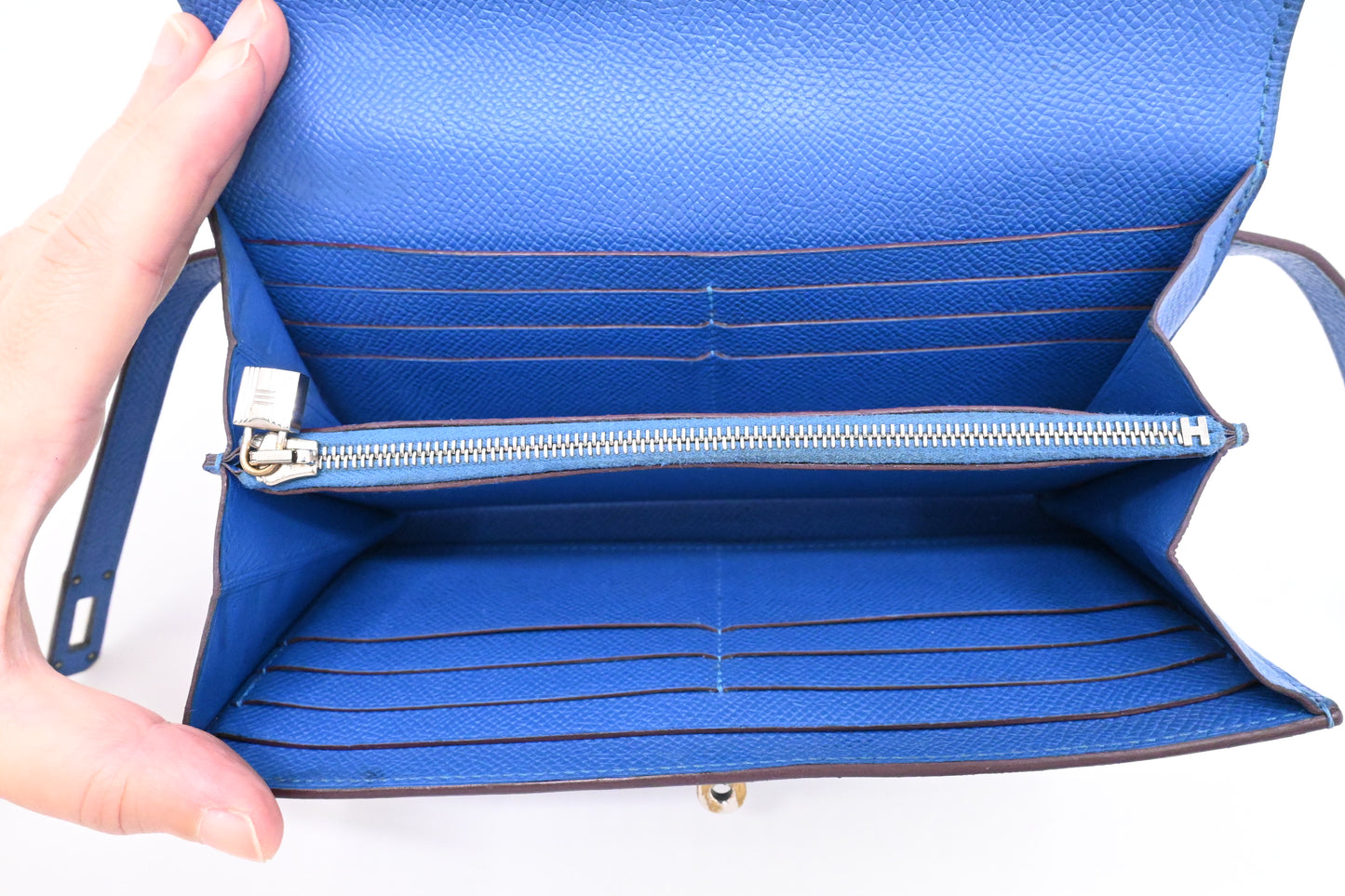Hermes Kelly Wallet in Blue Leather