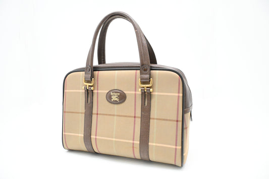 Burberry Boston Bag in Green Checked Canvas