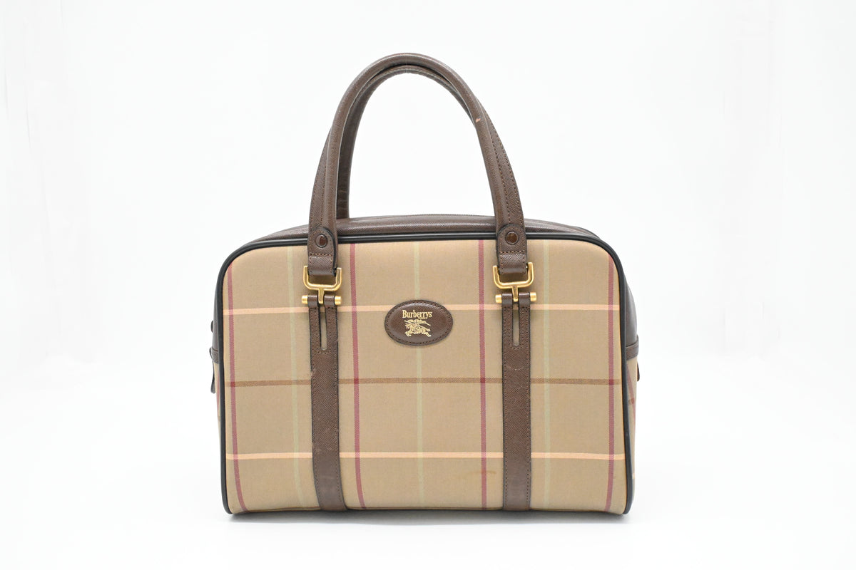 Burberry Boston Bag in Green Checked Canvas