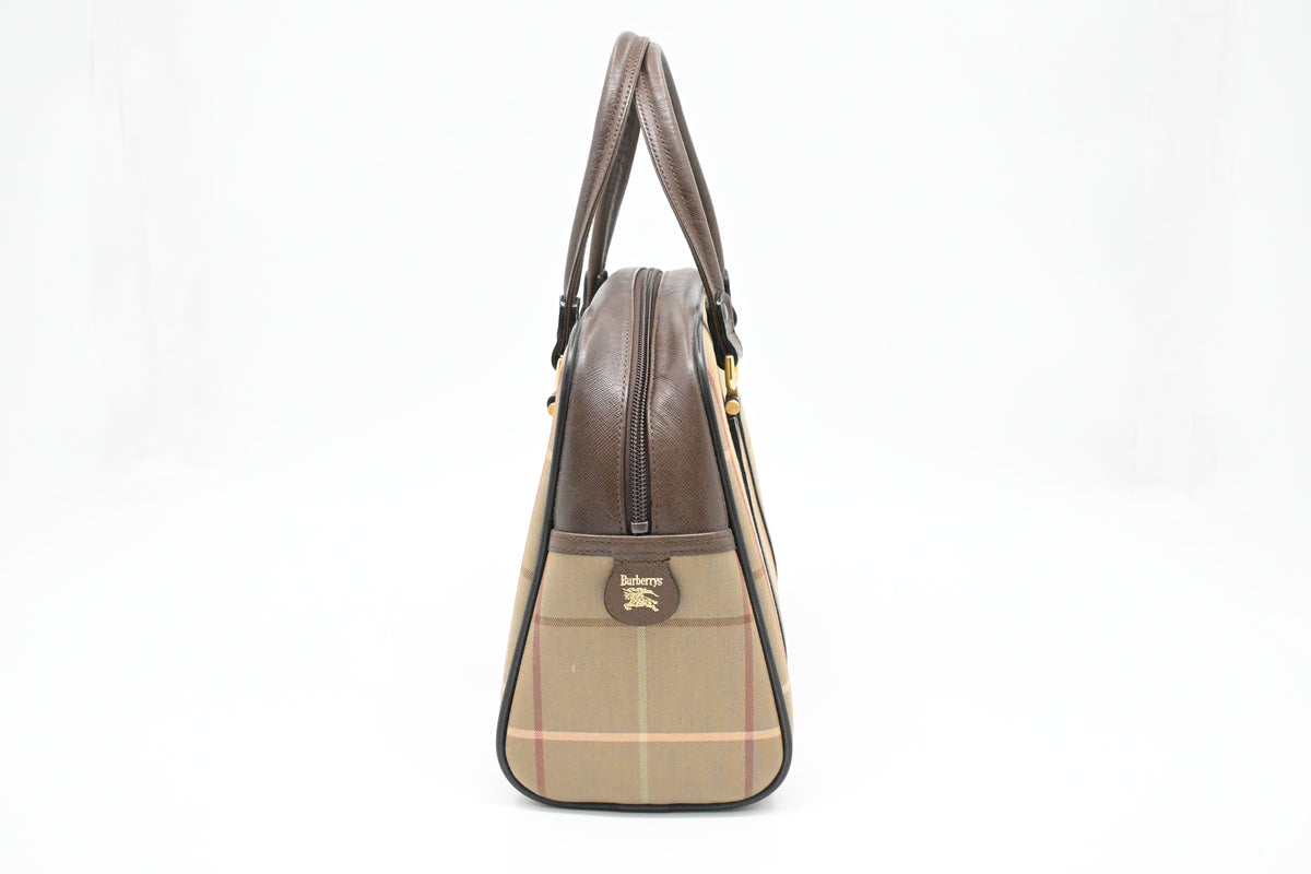 Burberry Boston Bag in Green Checked Canvas