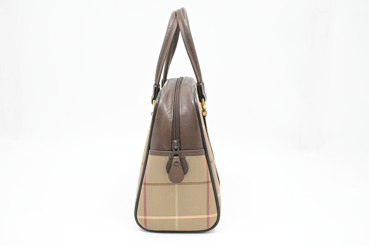 Burberry Boston Bag in Green Checked Canvas