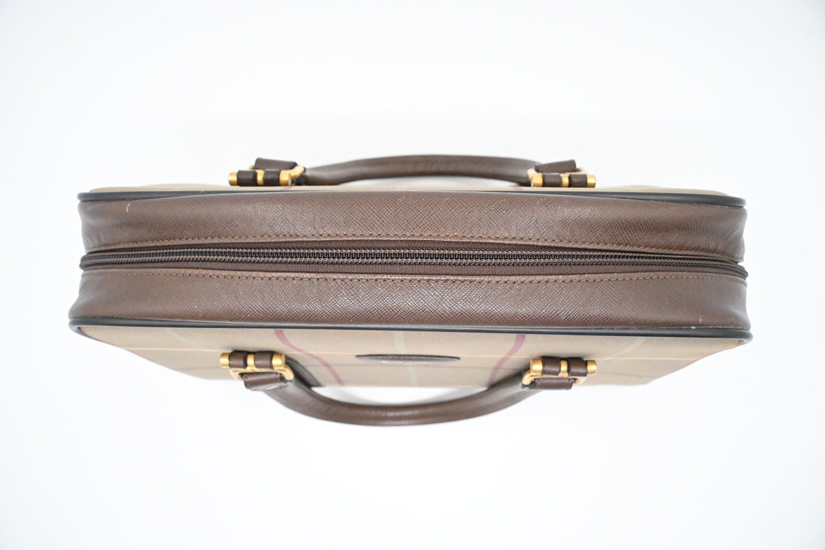 Burberry Boston Bag in Green Checked Canvas