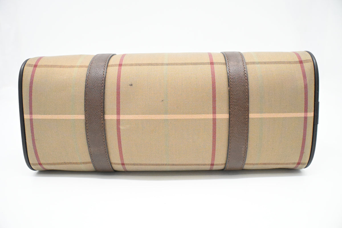 Burberry Boston Bag in Green Checked Canvas