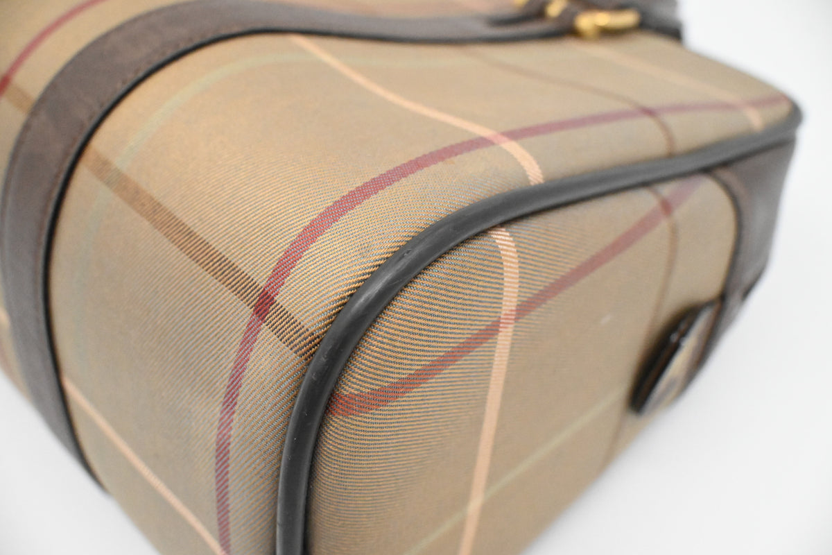 Burberry Boston Bag in Green Checked Canvas
