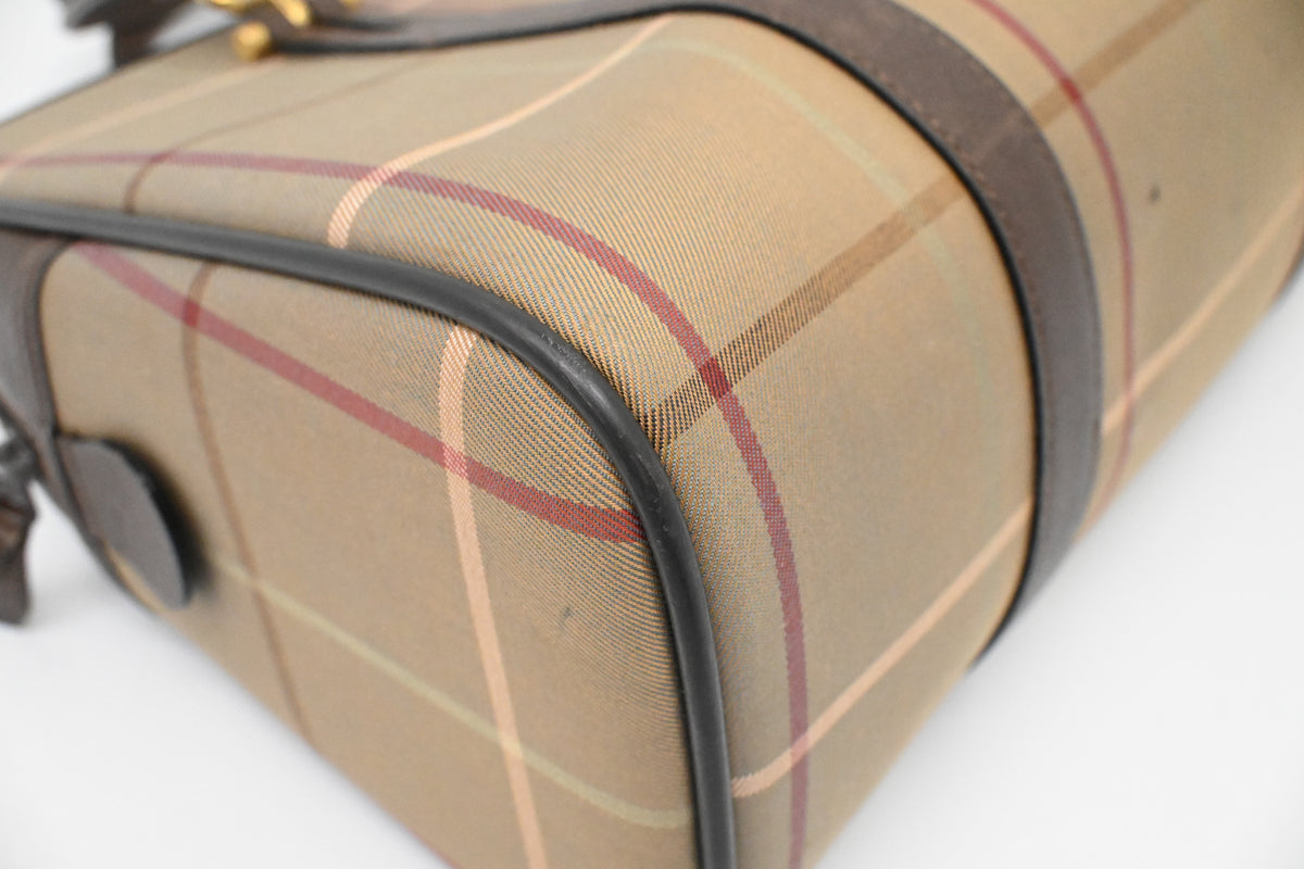 Burberry Boston Bag in Green Checked Canvas
