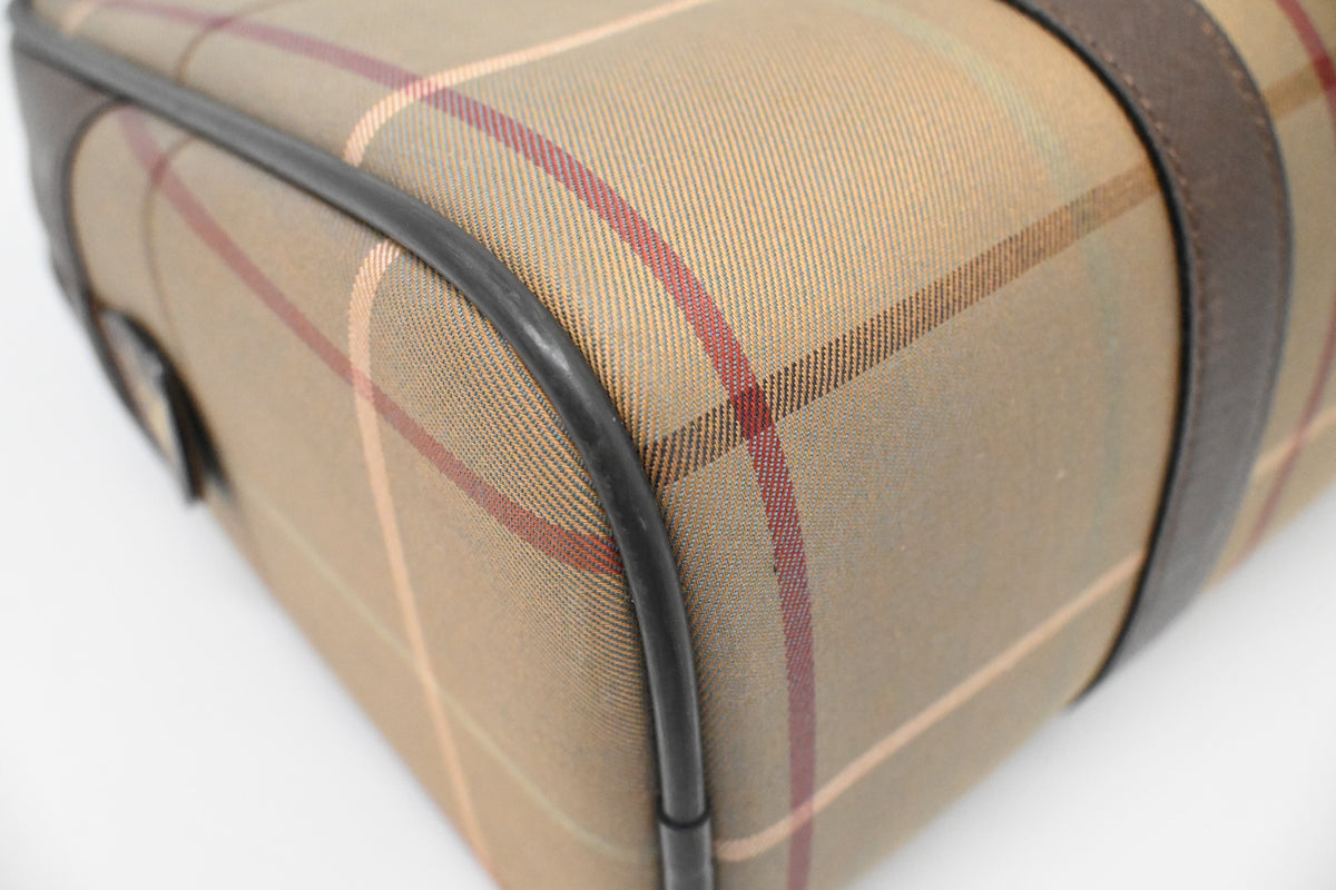 Burberry Boston Bag in Green Checked Canvas