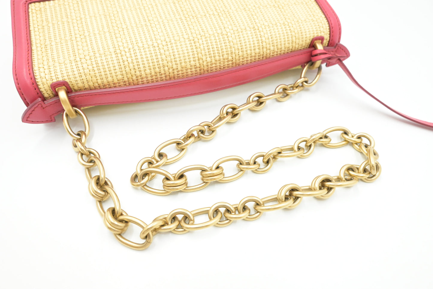 Ferragamo Shoulder Bag in Raffia and Red Leather
