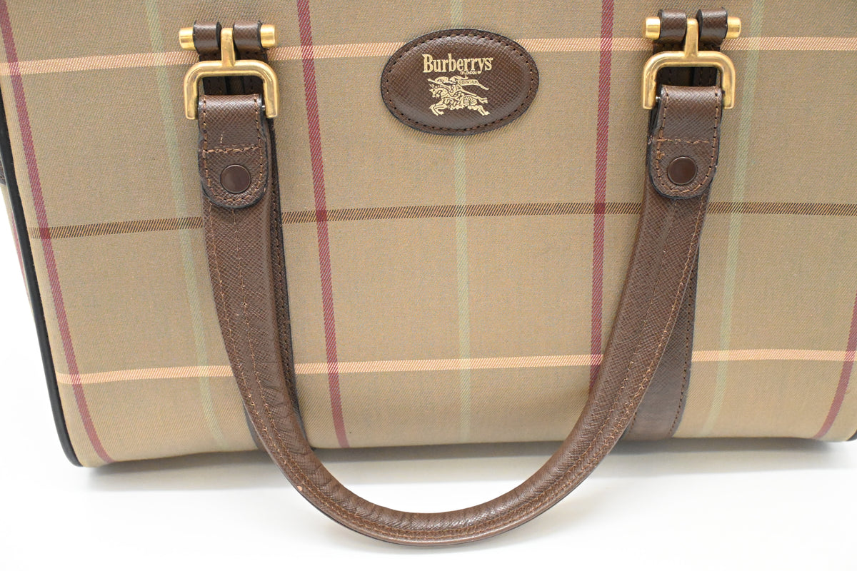 Burberry Boston Bag in Green Checked Canvas