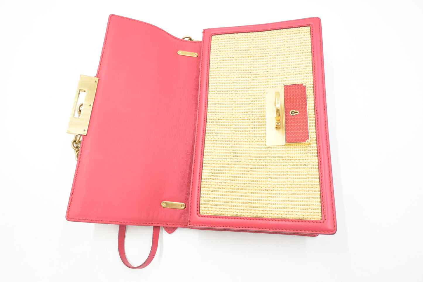 Ferragamo Shoulder Bag in Raffia and Red Leather
