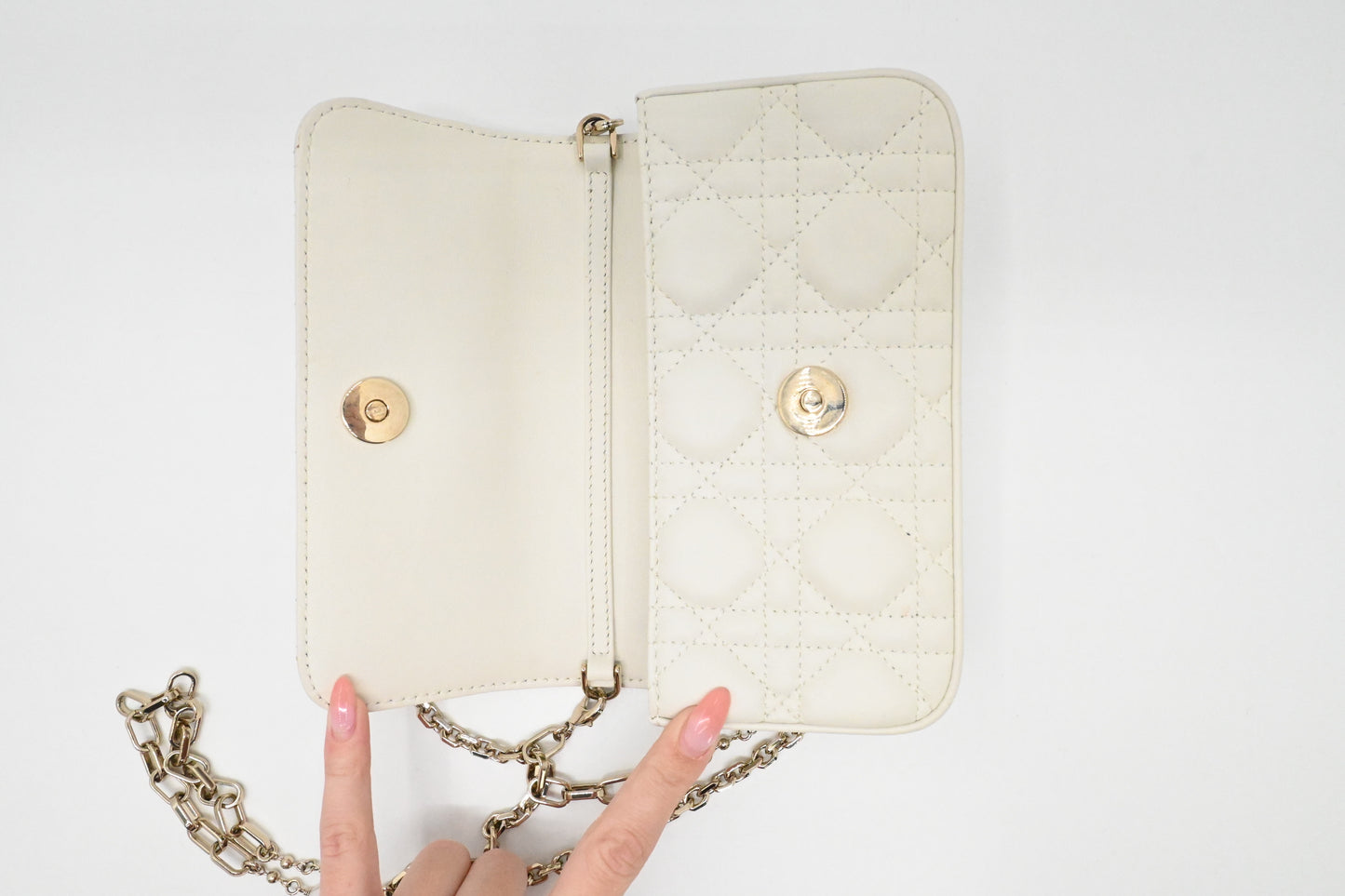 Dior Talk Phone Pouch in White Cannage Leather