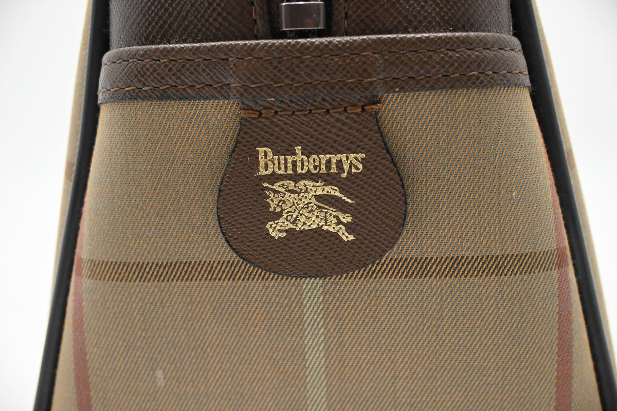 Burberry Boston Bag in Green Checked Canvas