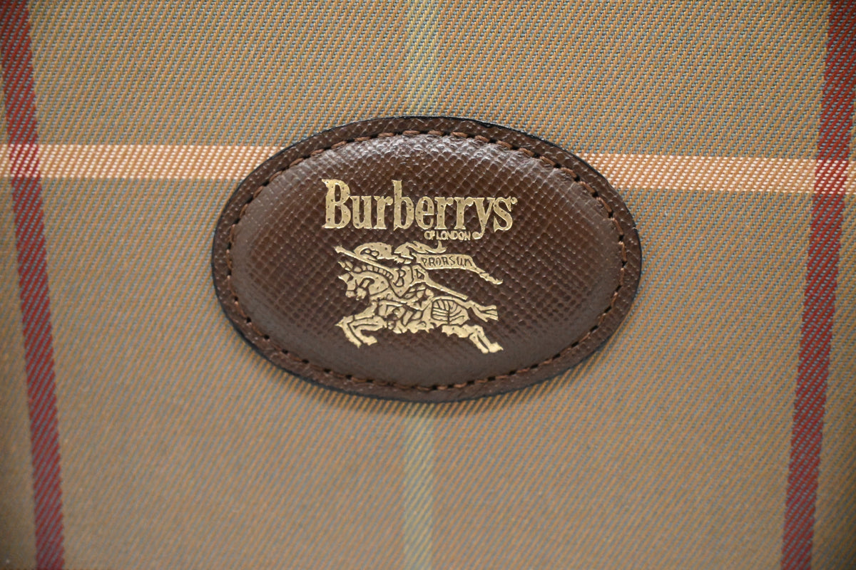 Burberry Boston Bag in Green Checked Canvas
