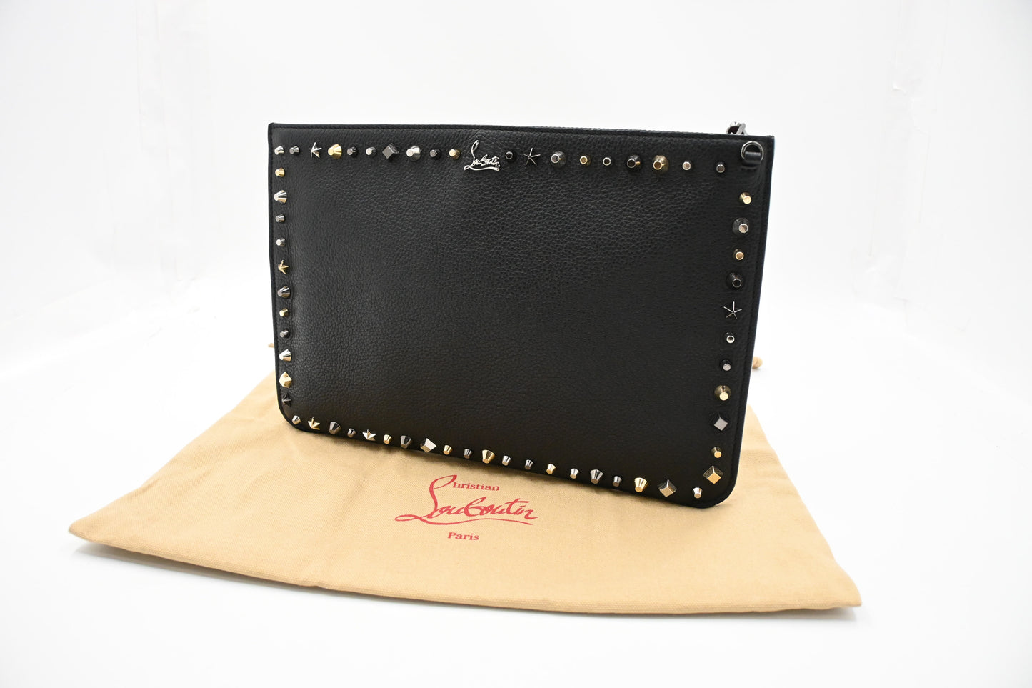 Louboutin Loubiclutch Crossbody in Black Studded Leather