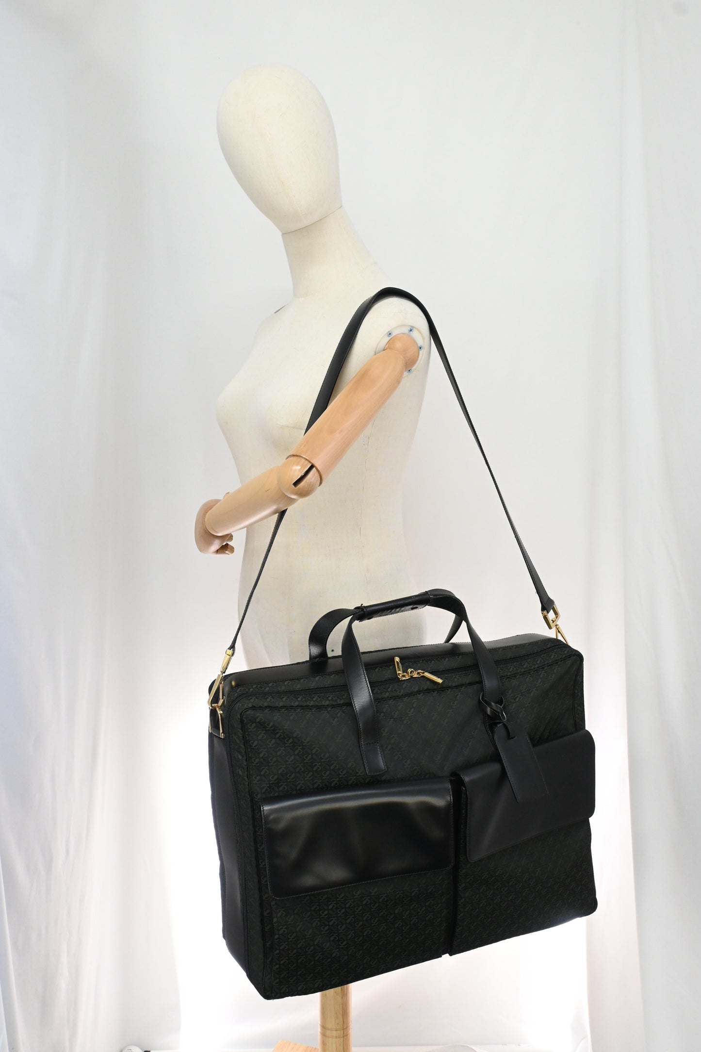 Loewe Anagram Two Way Bag in Black and Green canvas