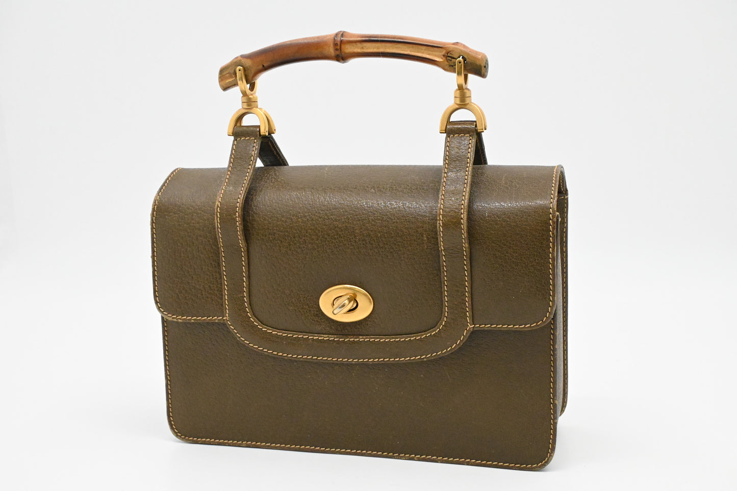 Gucci Bamboo Handbag in Olive Green Leather
