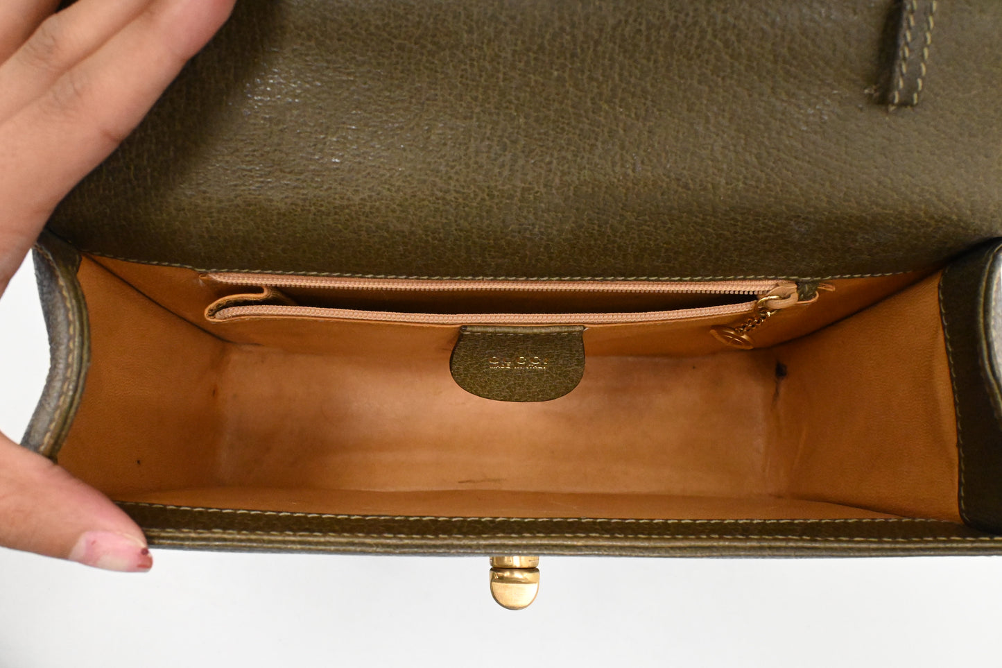 Gucci Bamboo Handbag in Olive Green Leather