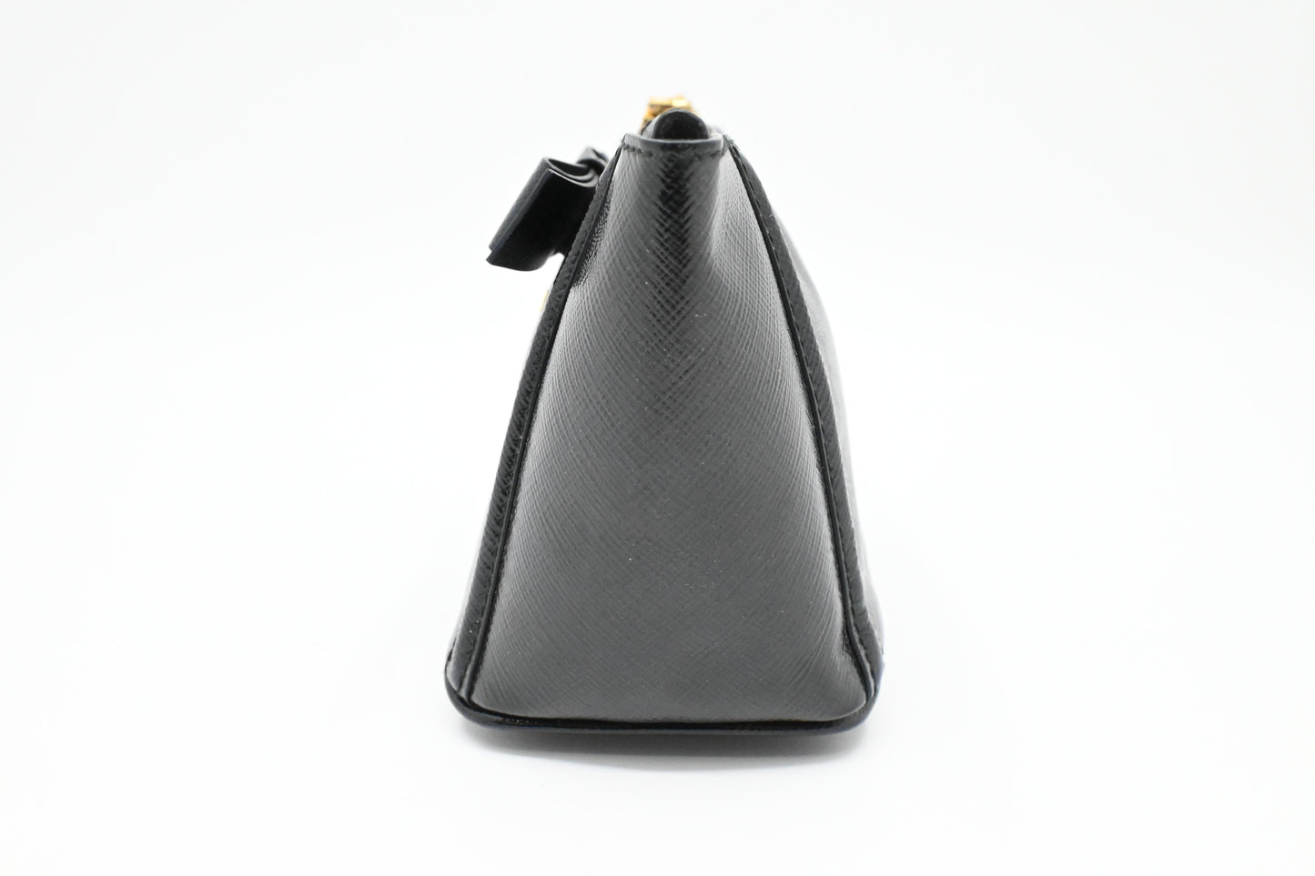 Prada Bow Pouch in Black Patent Saffiano Leather