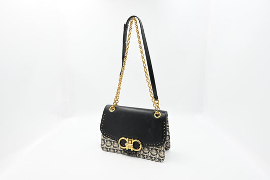 Ferragamo Two Way Bag in Black and White Canvas and Leather