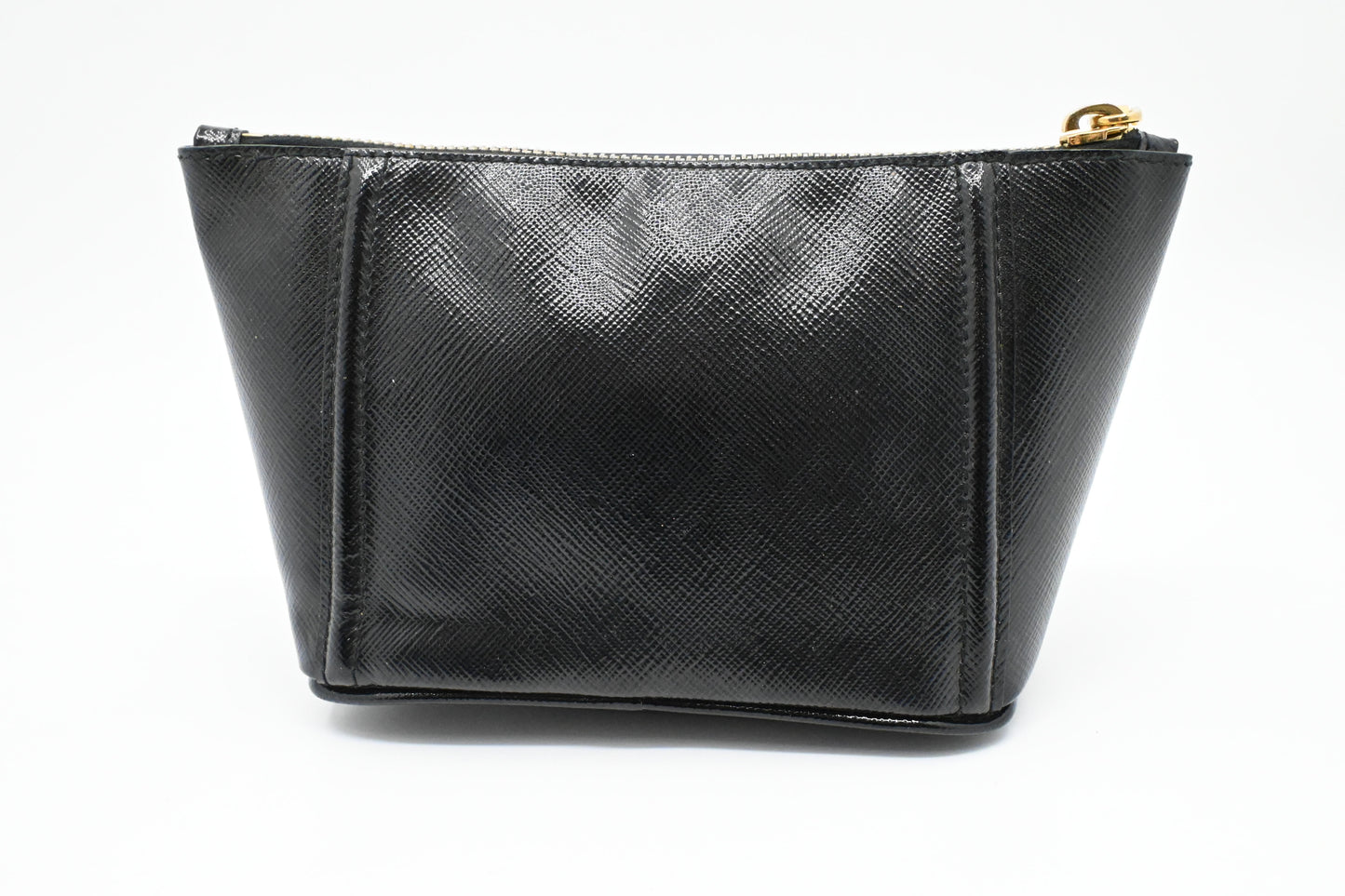 Prada Bow Pouch in Black Patent Saffiano Leather