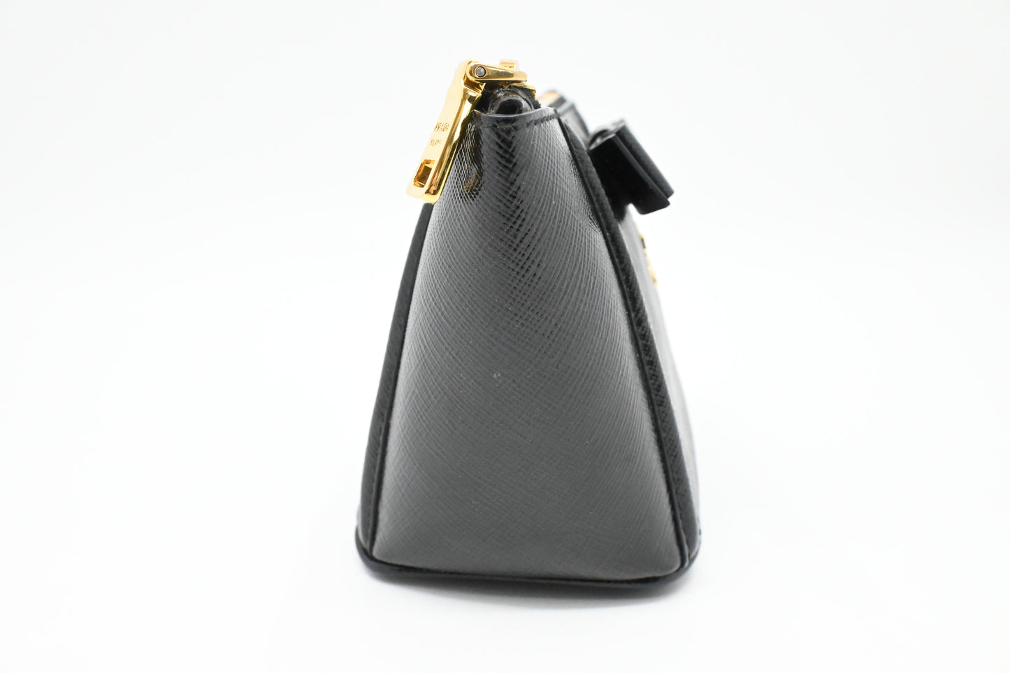 Prada Bow Pouch in Black Patent Saffiano Leather