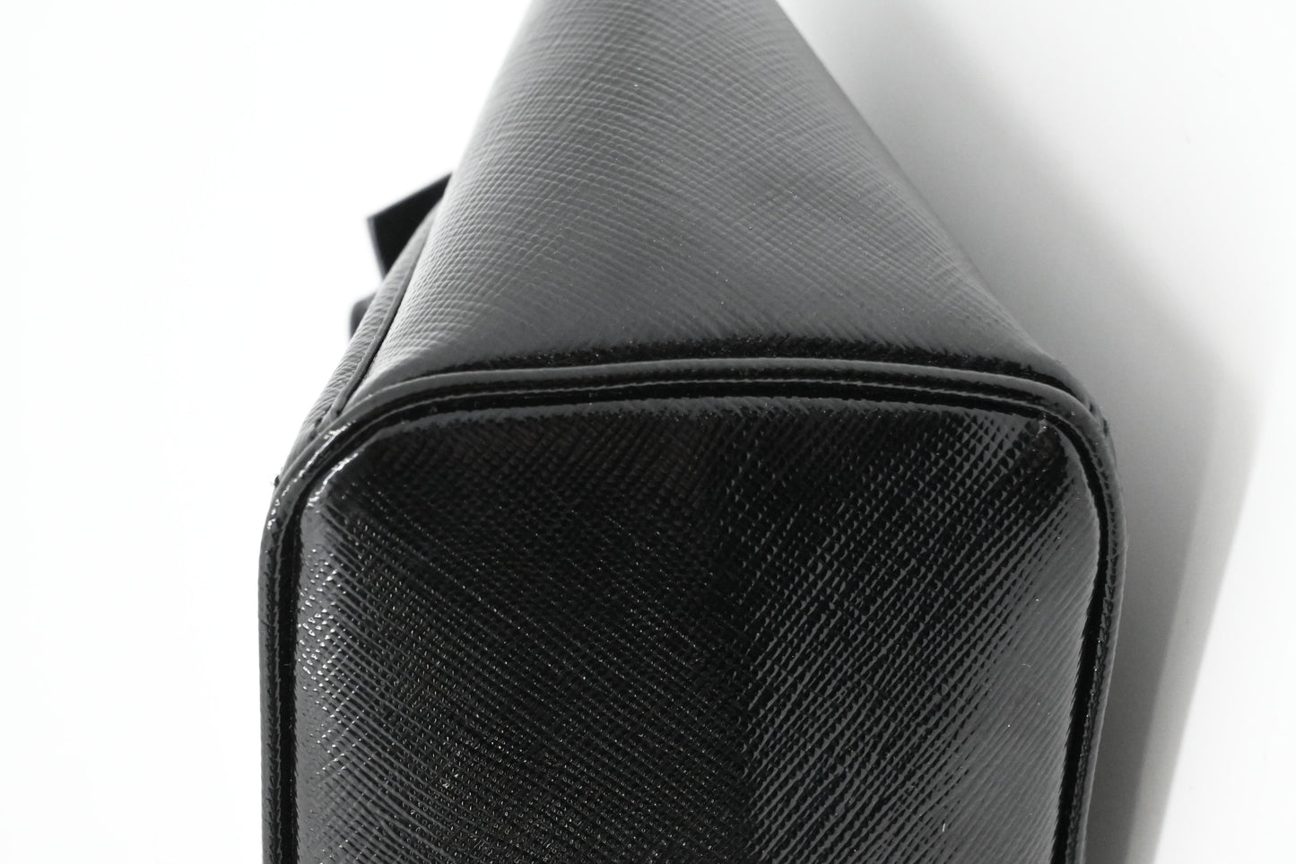 Prada Bow Pouch in Black Patent Saffiano Leather