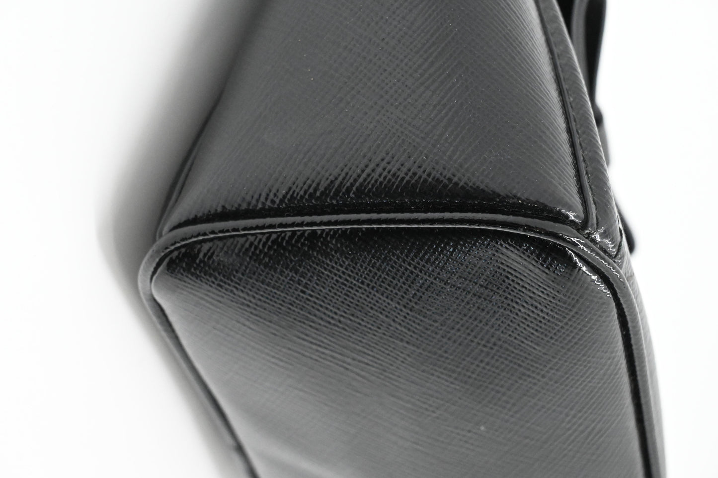 Prada Bow Pouch in Black Patent Saffiano Leather