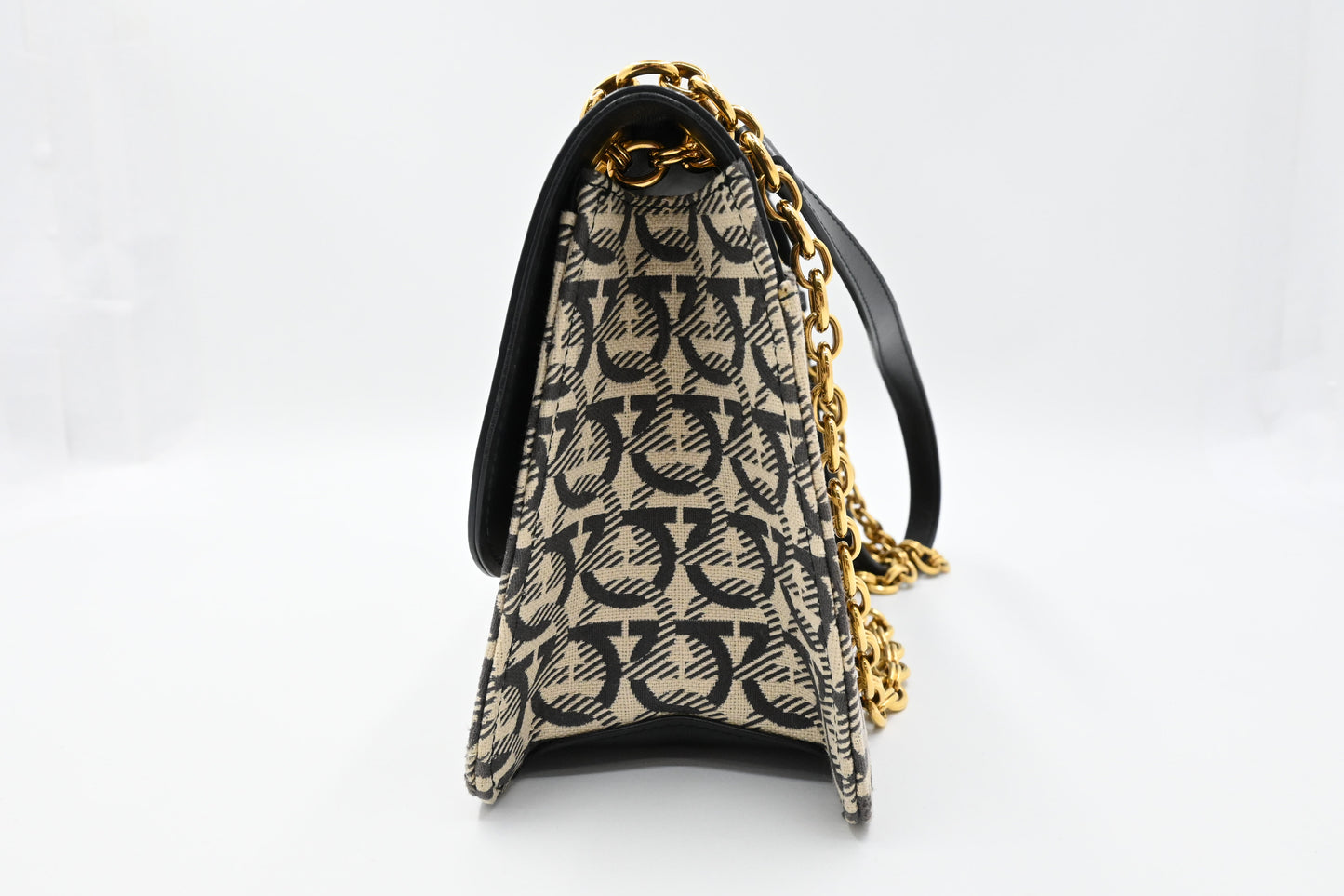 Ferragamo Two Way Bag in Black and White Canvas and Leather