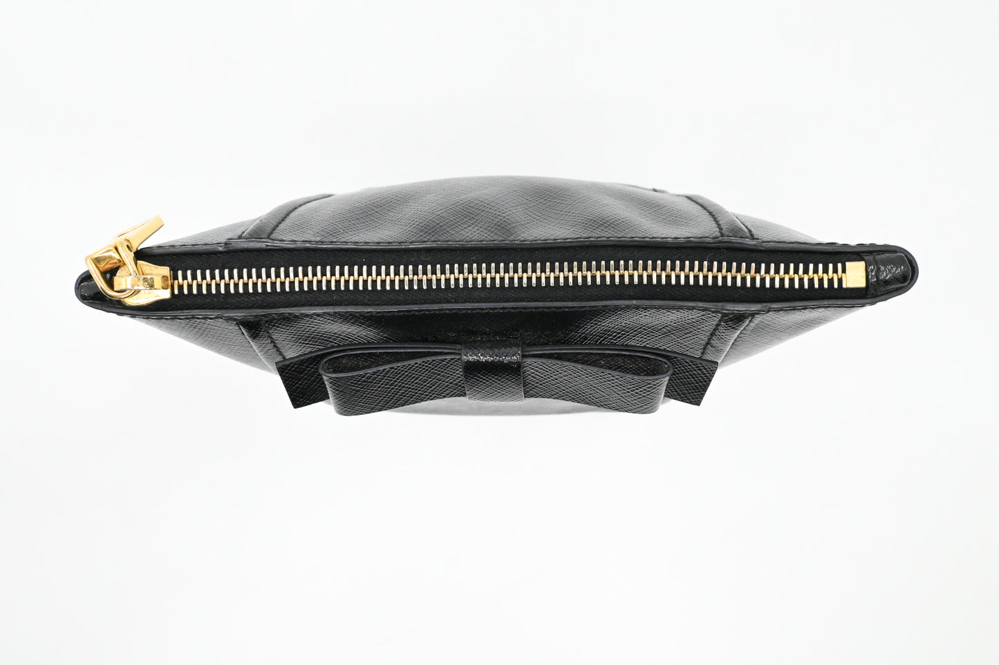 Prada Bow Pouch in Black Patent Saffiano Leather
