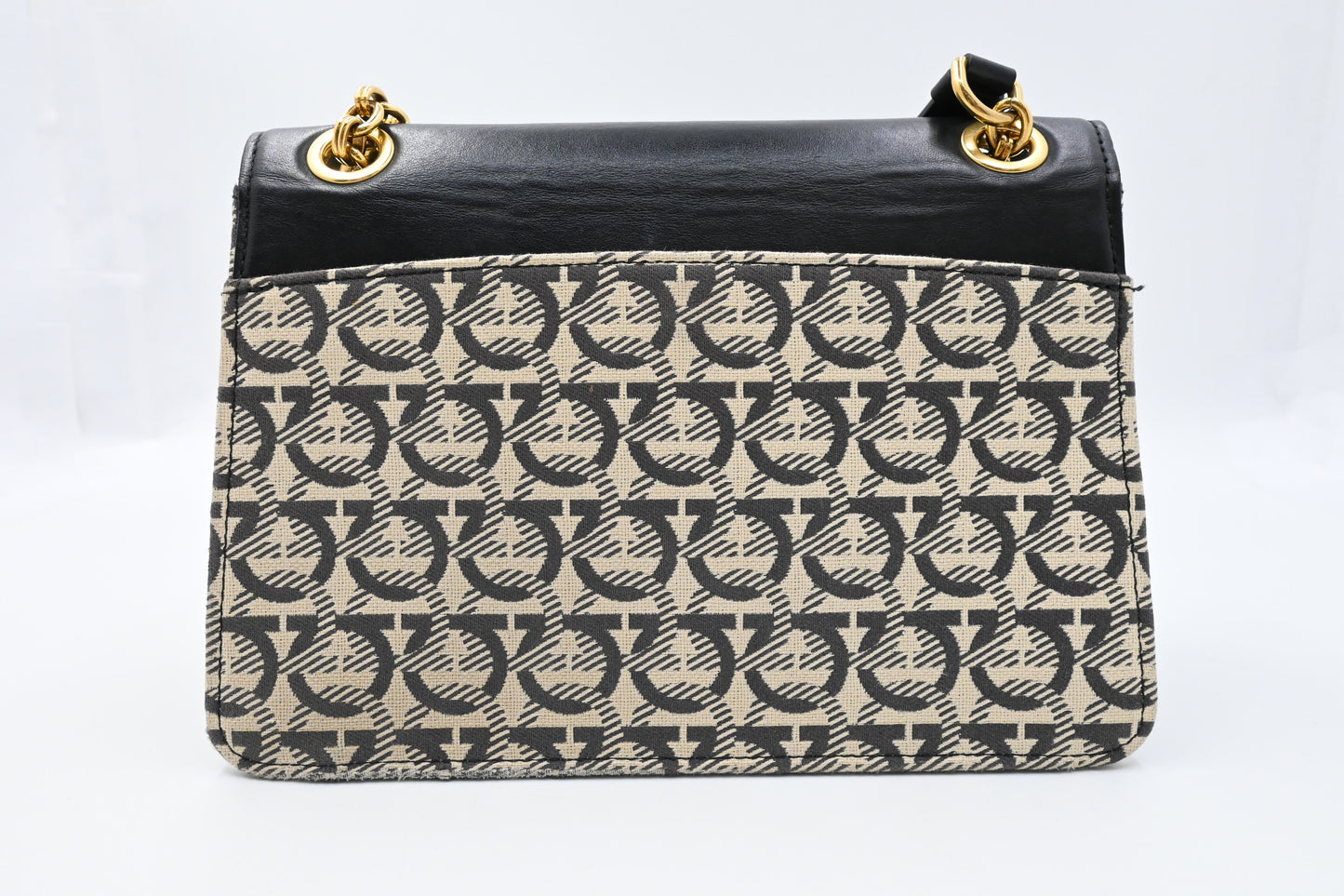 Ferragamo Two Way Bag in Black and White Canvas and Leather