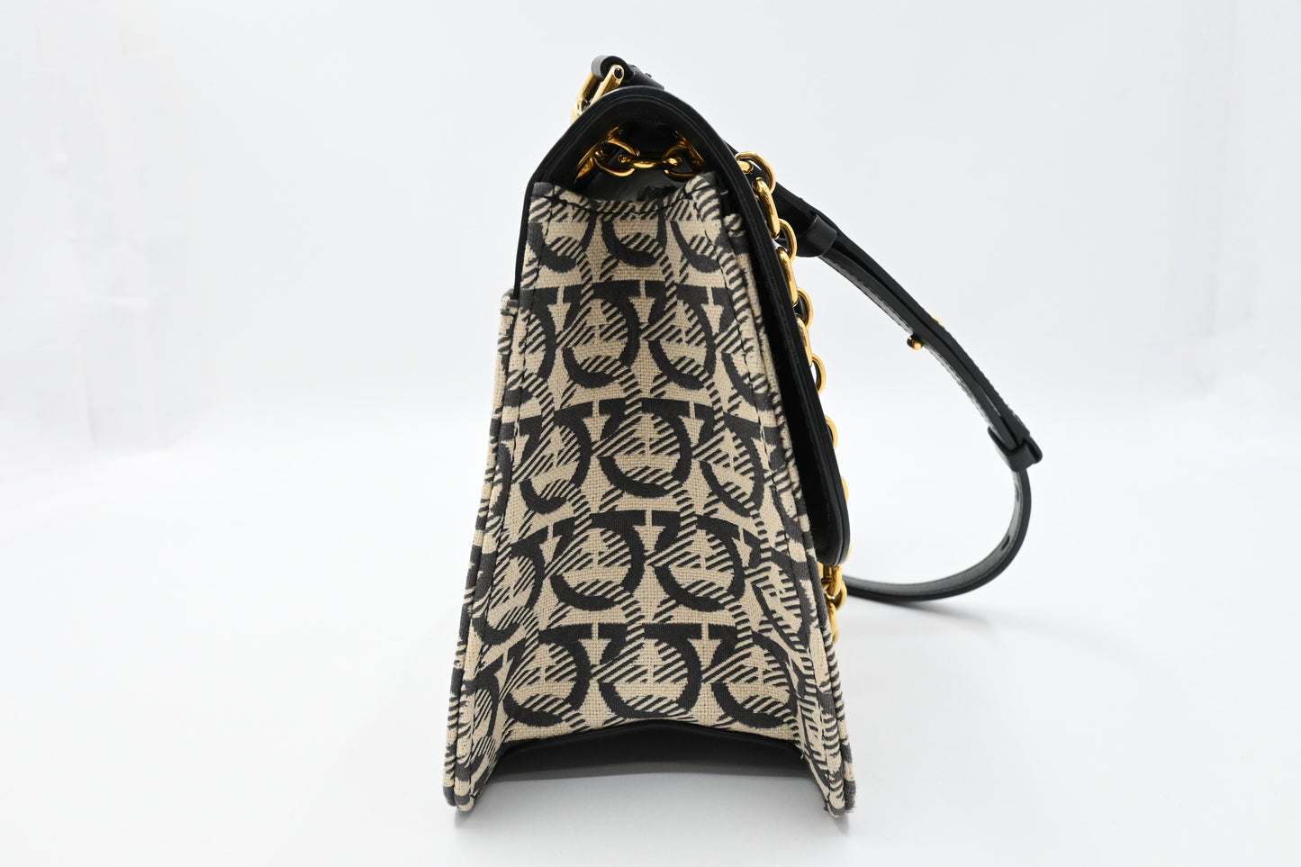 Ferragamo Two Way Bag in Black and White Canvas and Leather